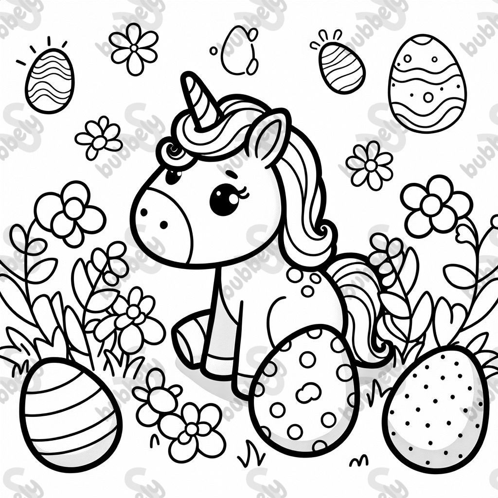 Une licorne avec des œufs de Pâques