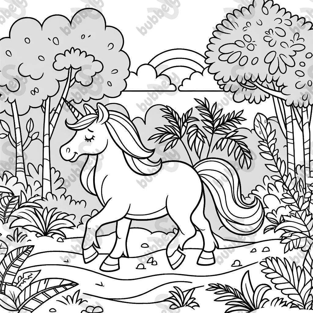 Unicorn walking in jungle