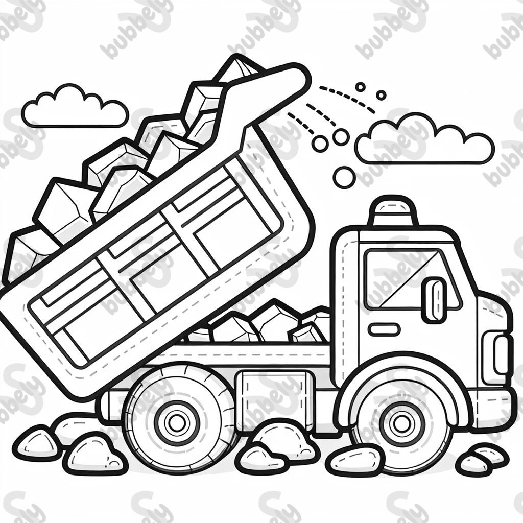 A dump truck is unloading stones