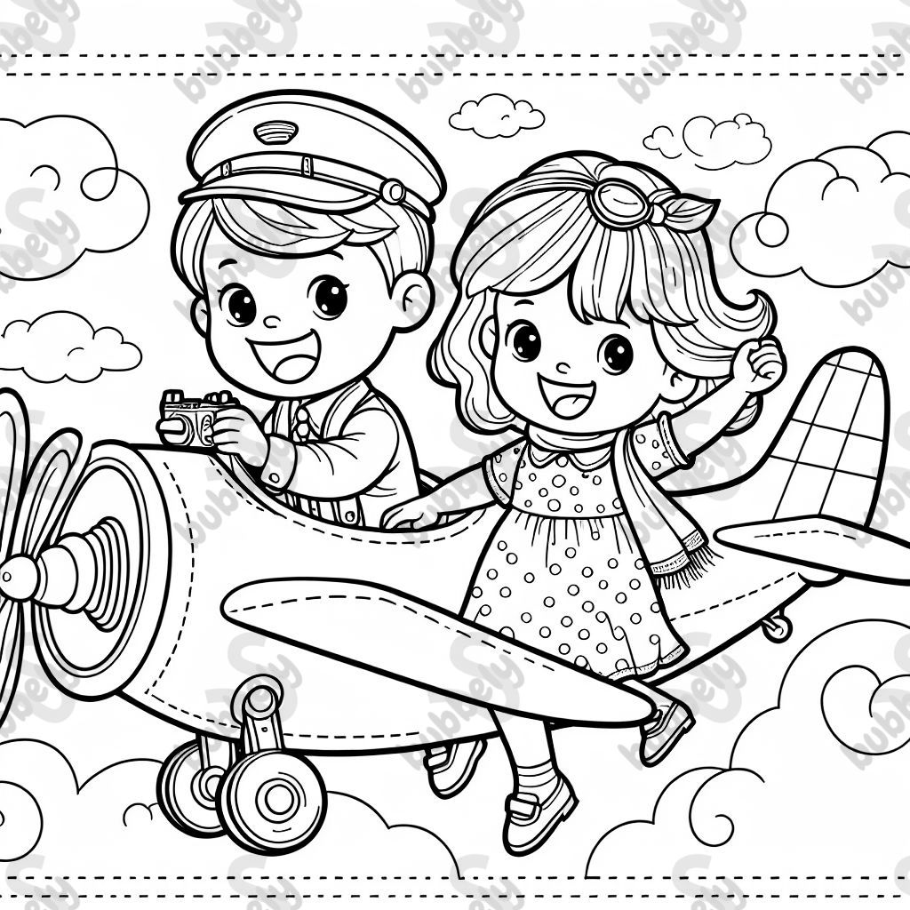 Geschwister junge und Mädchen im Flieger 