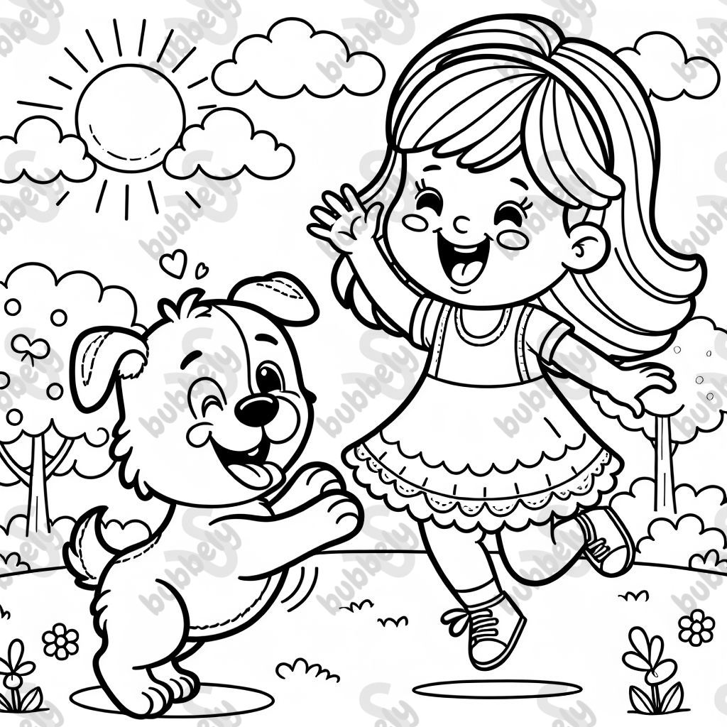 A dog playing with a girl