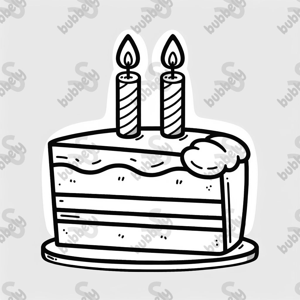 Birthday cake slice with 2 candles
