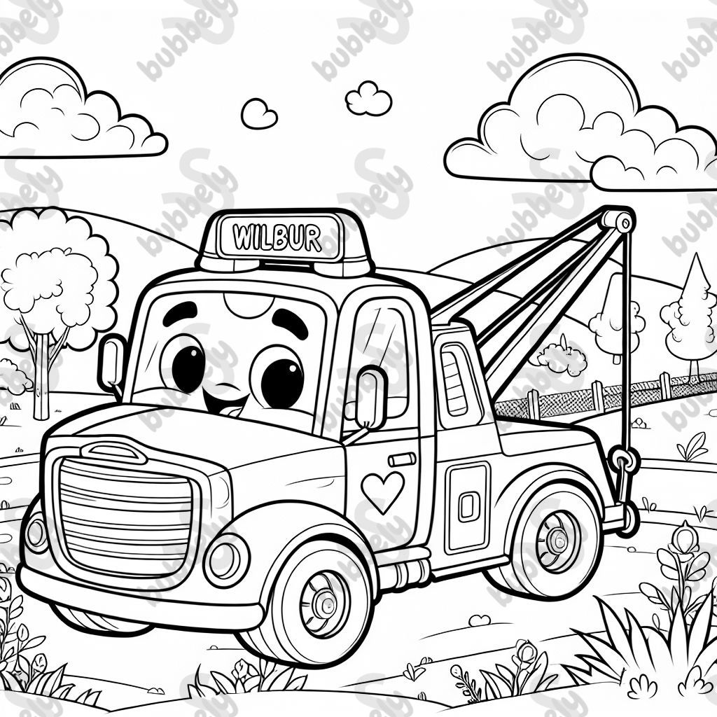 Mater the truck from Cars with Wilbur written on top of the logo. Mater the truck from Cars with Wilbur written on top of the logo.