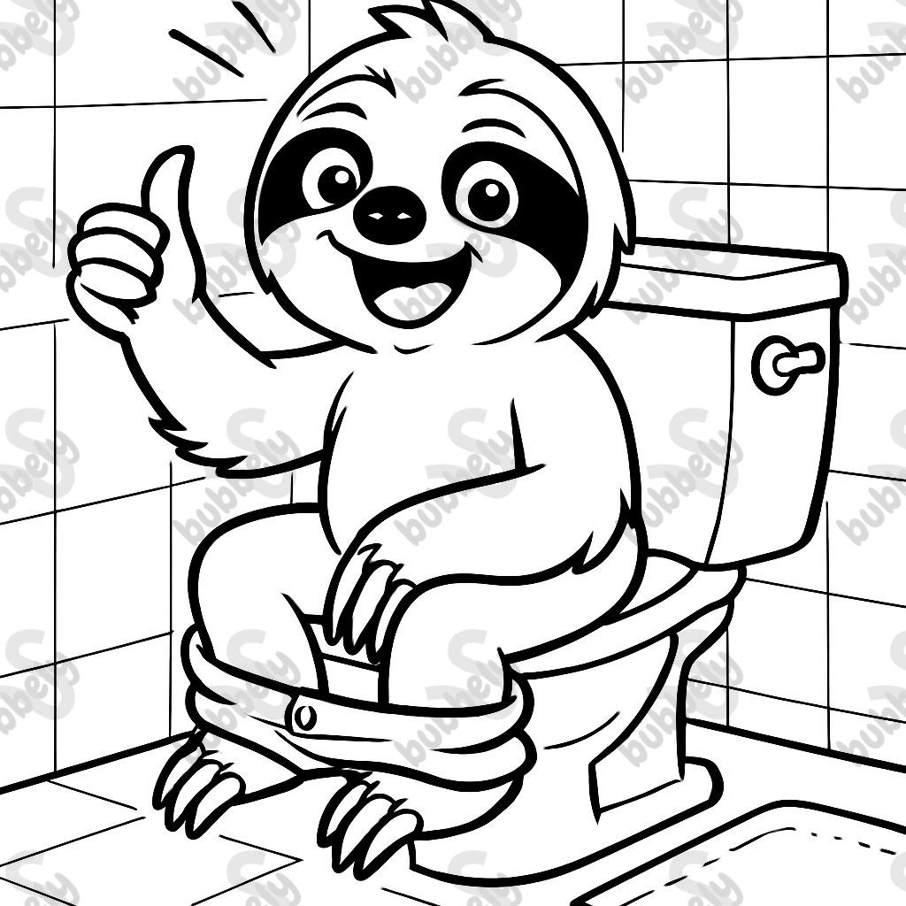 Un paresseux assis sur les toilettes