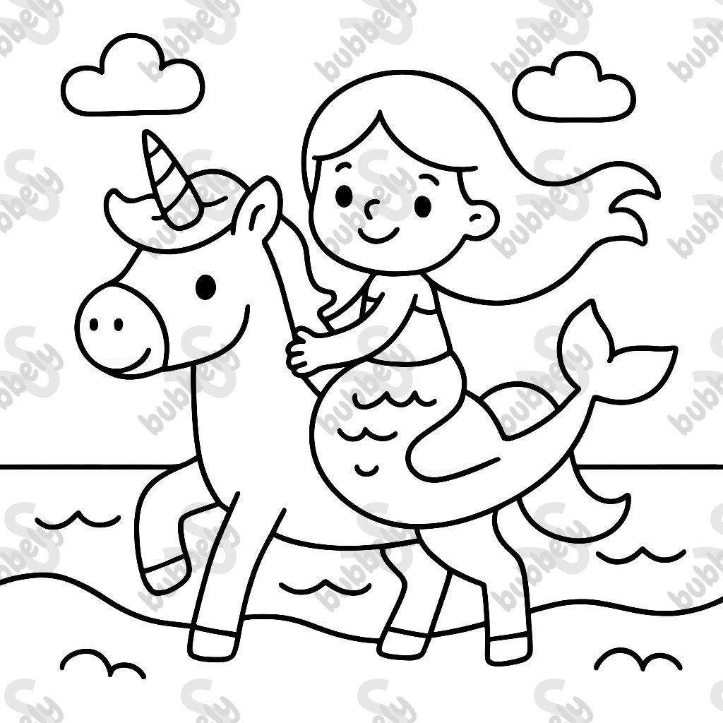 A mermaid on a unicorn