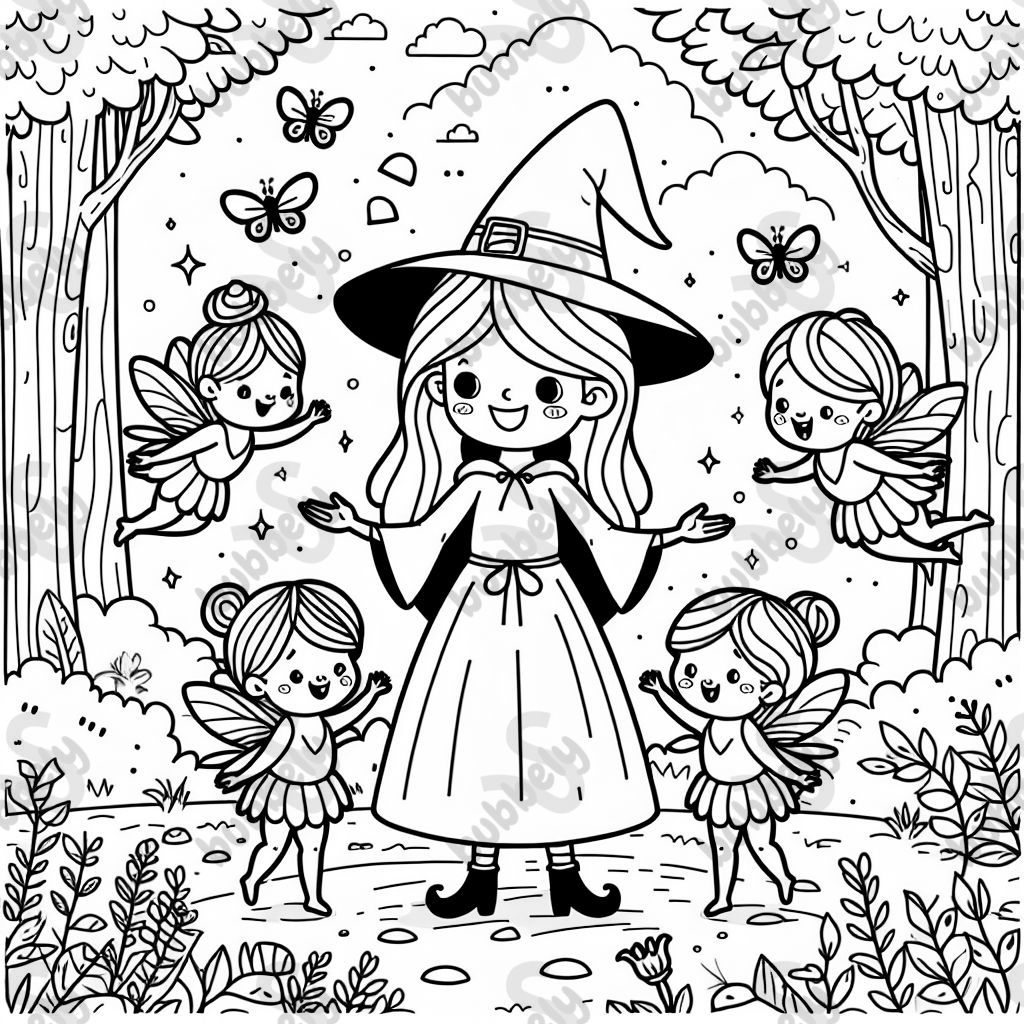 witch in the forest with fairies