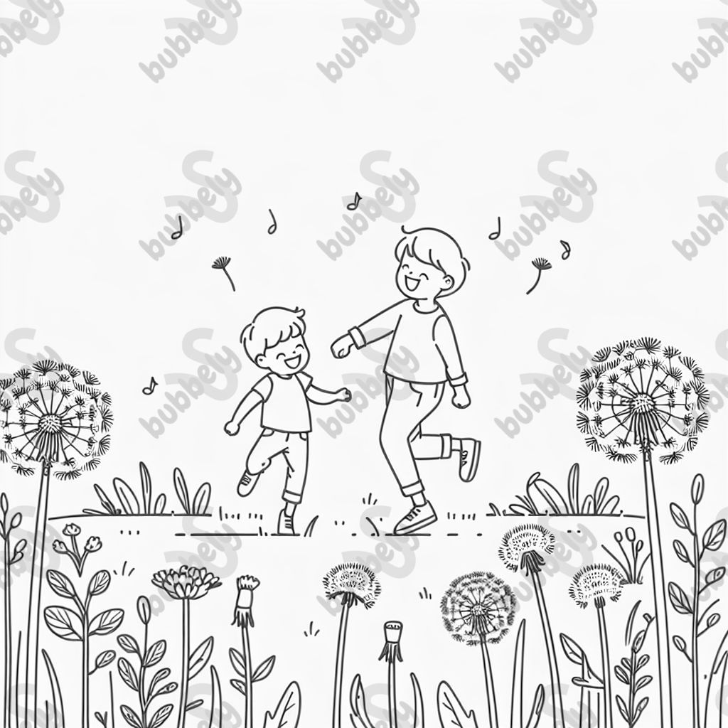 boy and mom dancing in dandelion field