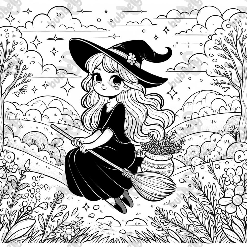 A witch sitting in a meadow 