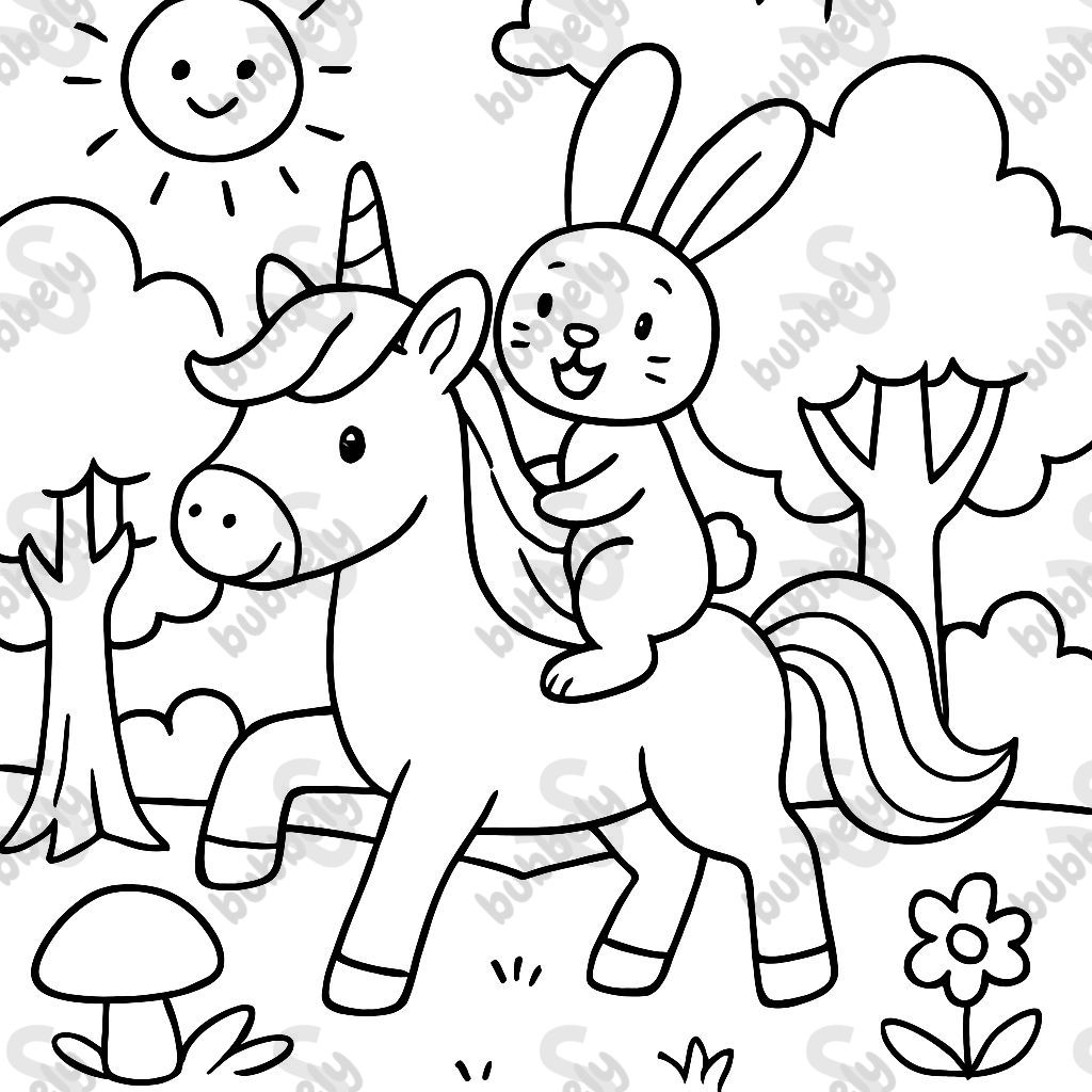 A rabbit on a unicorn in the forest
