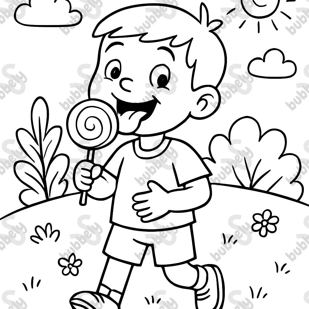 un garçon mange une sucette