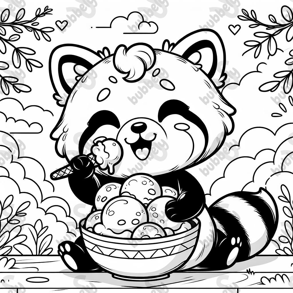 red panda eating a bowl of ice cream