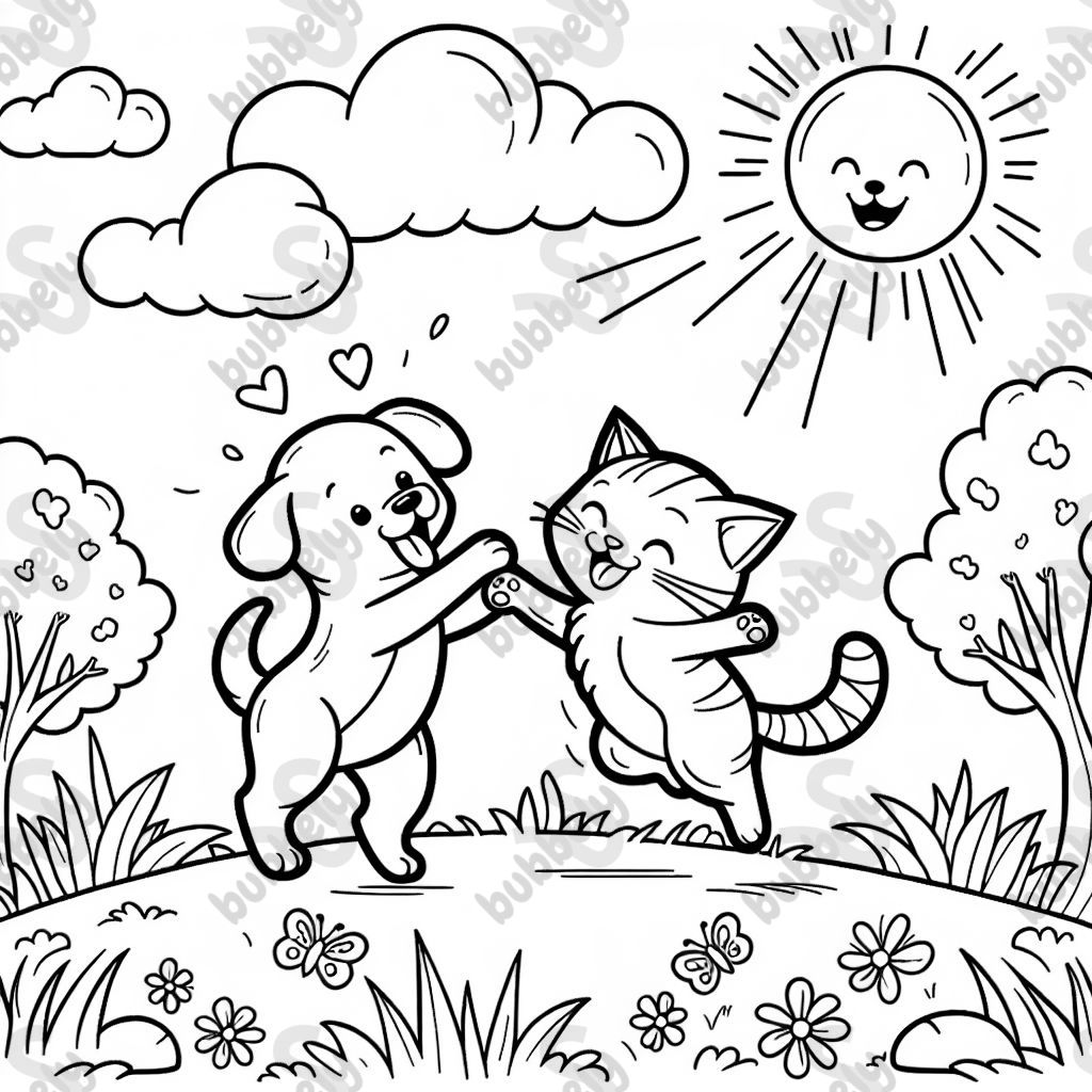 Dog dancing with a cat