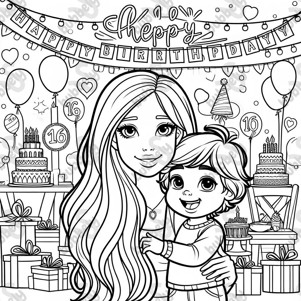 A birthday 16 party with a teenager girl long hair and a younger brother 1 year old. A birthday 16 party with a teenager girl long hair and a younger brother 1 year old.