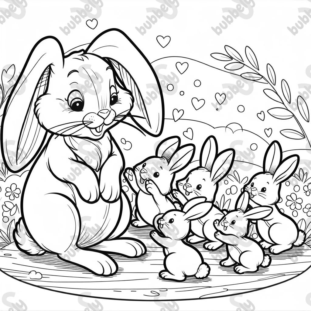 mother rabbit with 4 baby bunnies