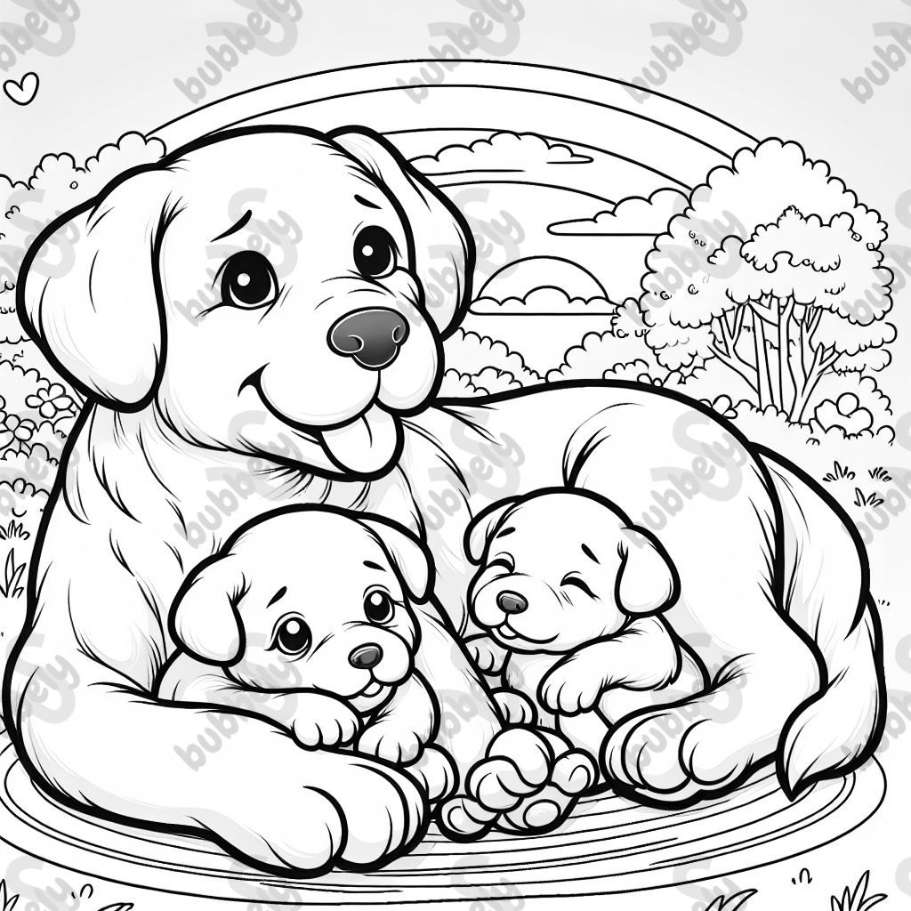 Hundewelpen, die mit ihrer Mutter schmusen