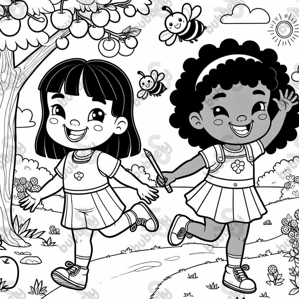 twin girls playing outside