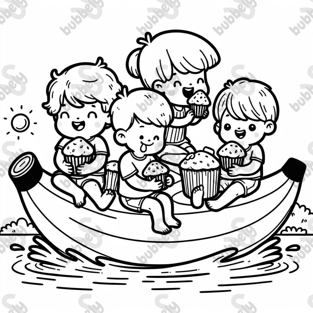 kids on a banana boat eating muffins