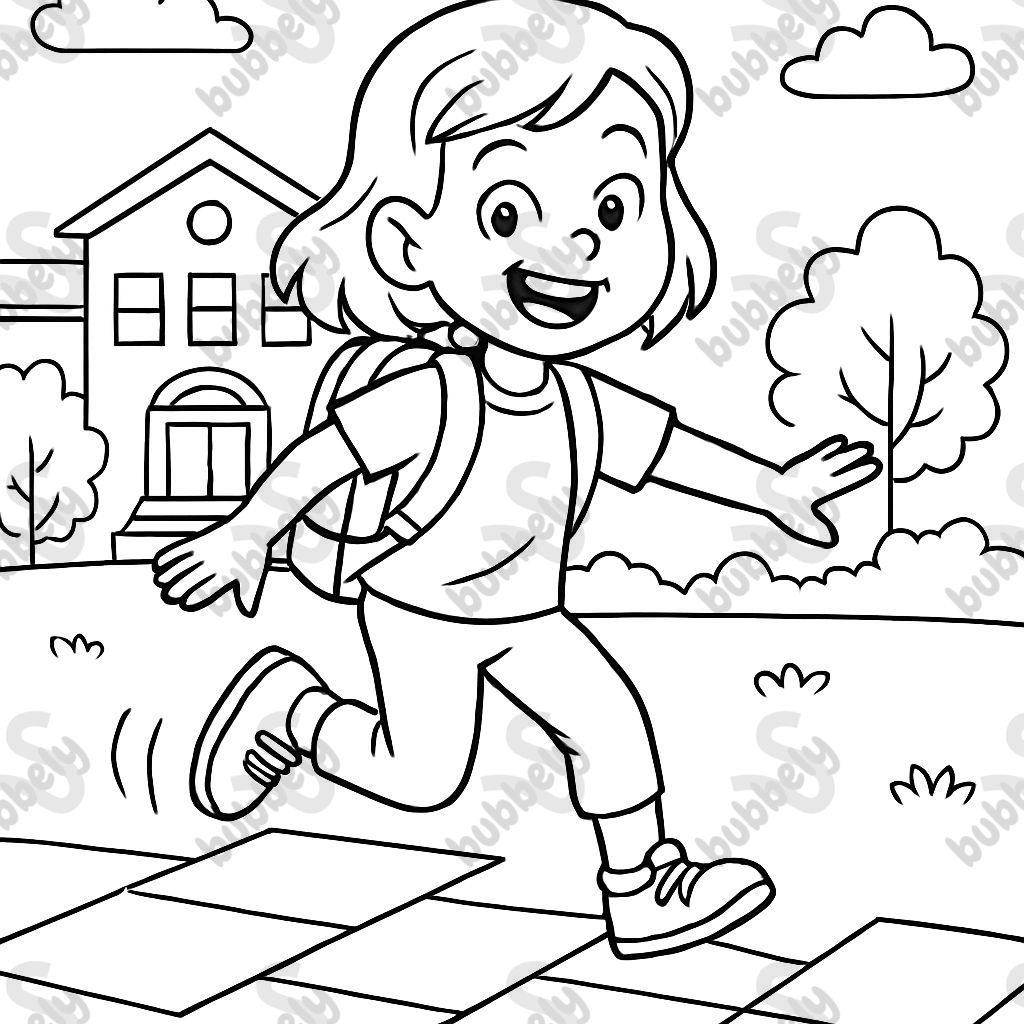 A school girl in elementary school playing