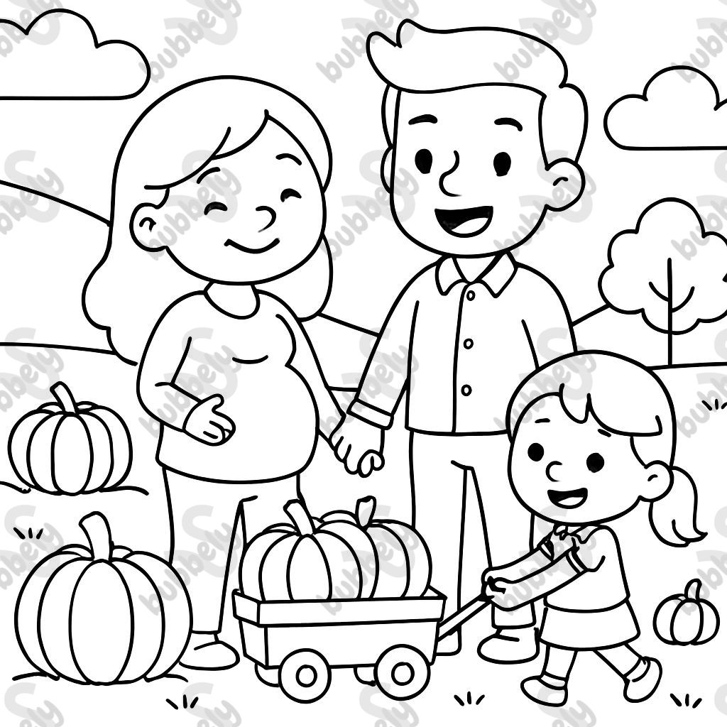 Pregnant mom with husband and daughter at a pumpkin patch pulling a wagon of pumpkins. Pregnant mom with husband and daughter at a pumpkin patch pulling a wagon of pumpkins.