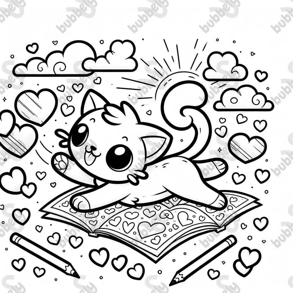 Chat avec des cœurs faisant un projet Chat avec des cœurs faisant un projet