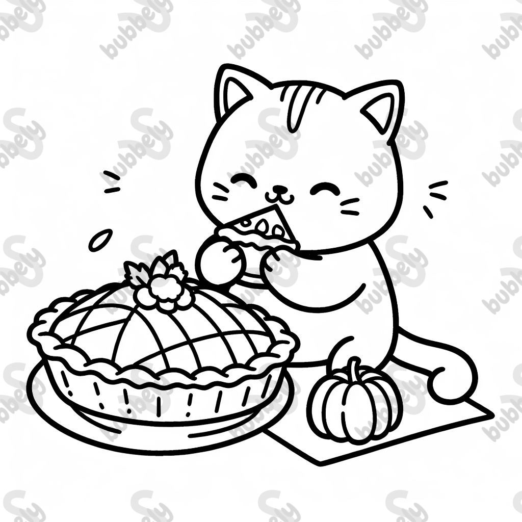 A cat eating pumpkin pie