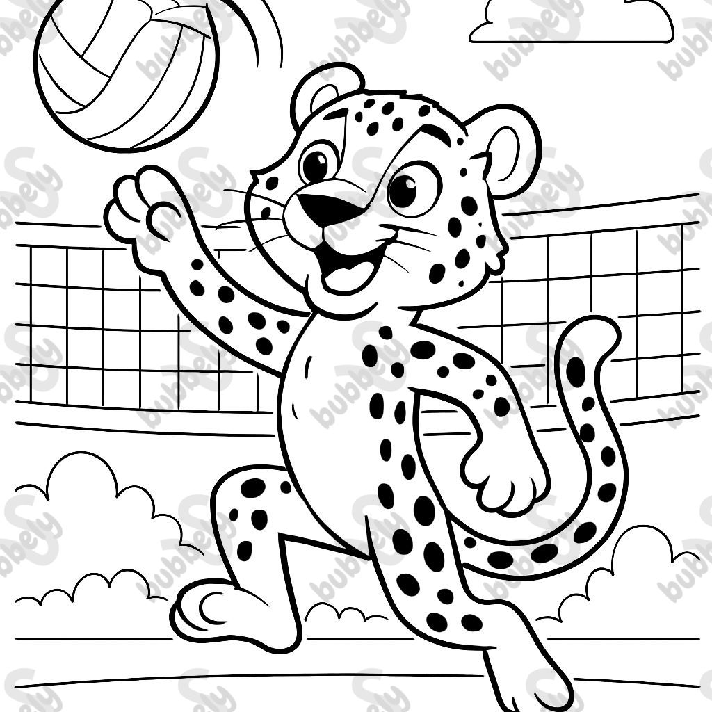 A cheetah playing volleyball