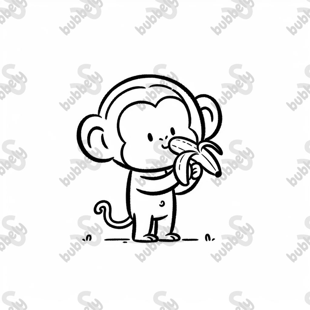 A standing monkey eating banana