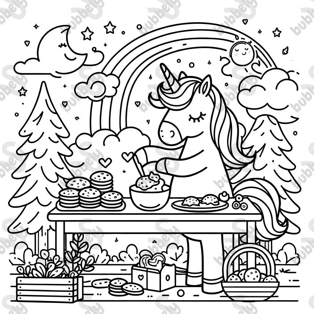 Einhorn, das Plätzchen backt