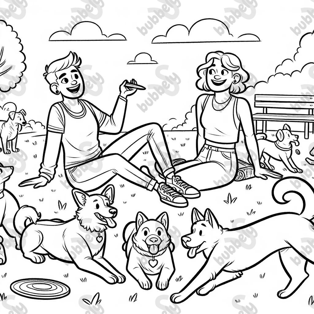 Lesbian couple with five dogs