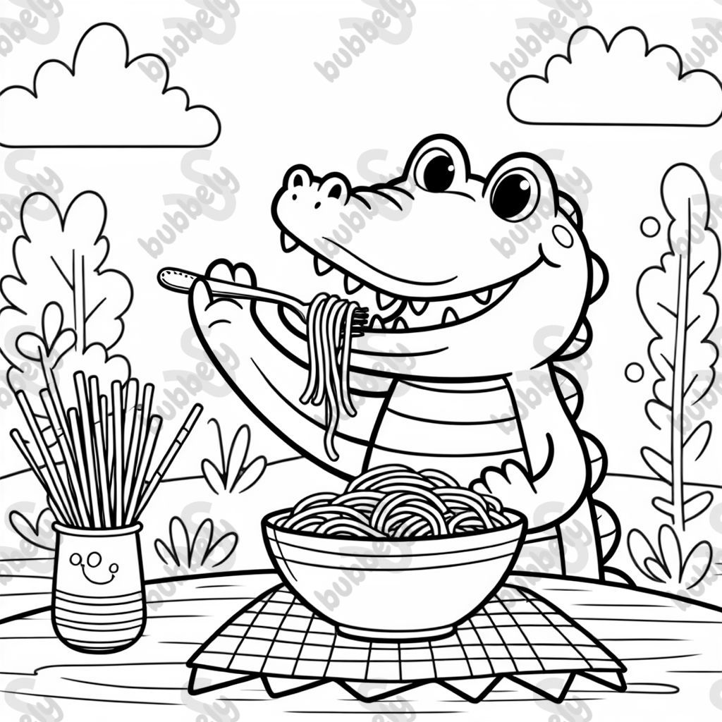 crocodile eating spaghetti
