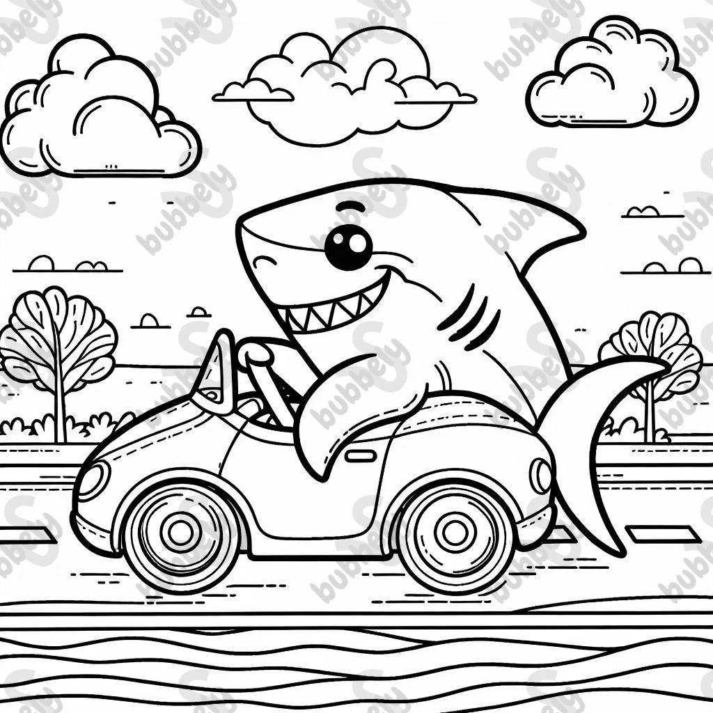 A shark driving a car