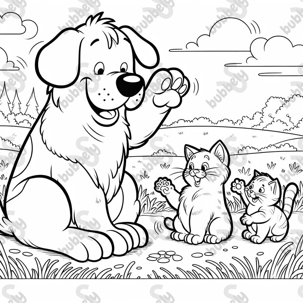 Two cats and a big dog