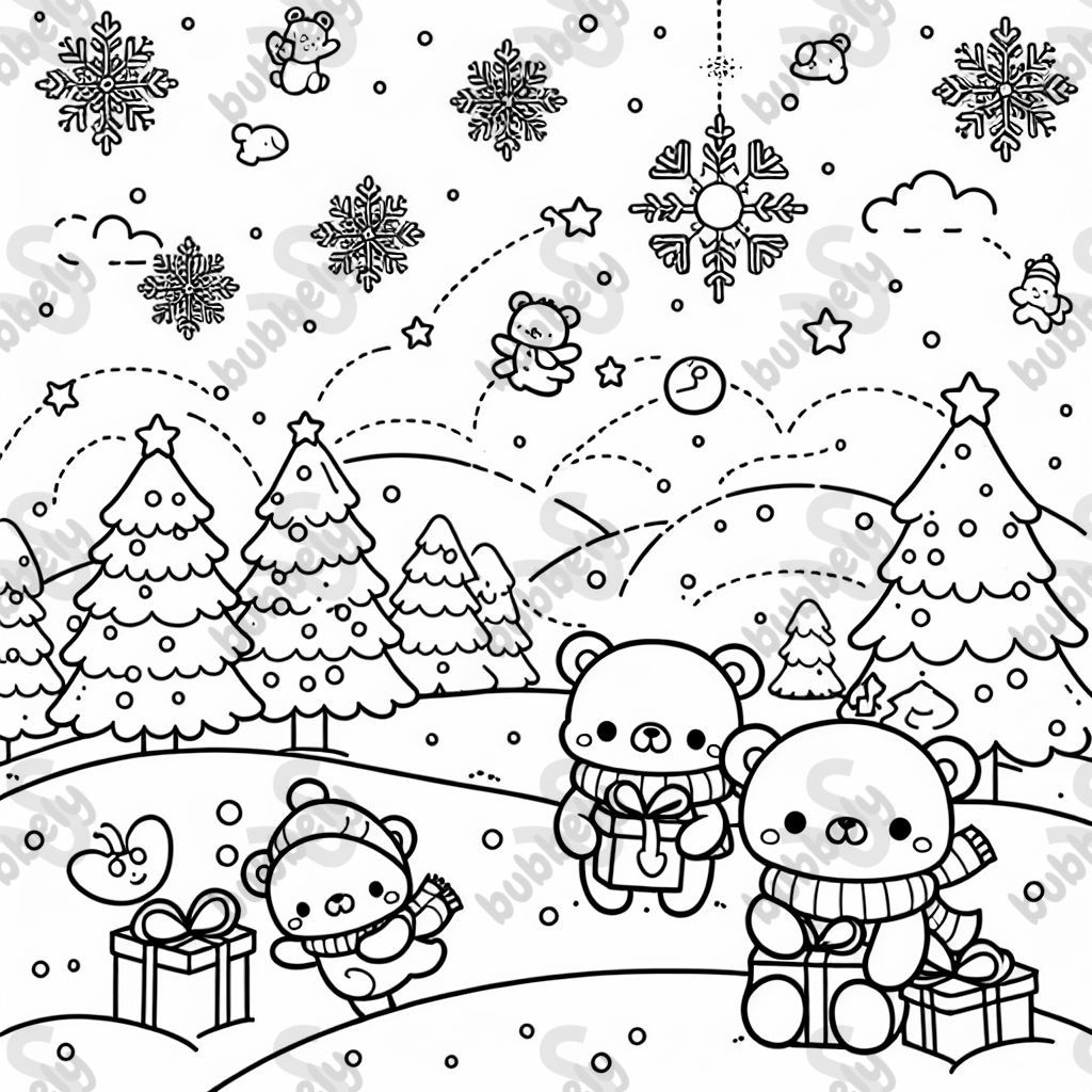 Tiny christmas bears and snowflakes
