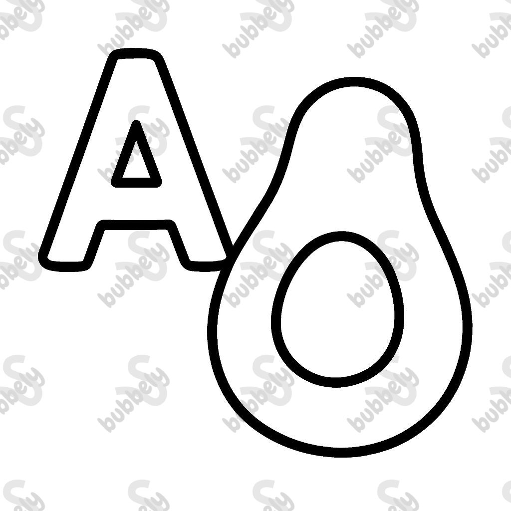 An A next to an avocado