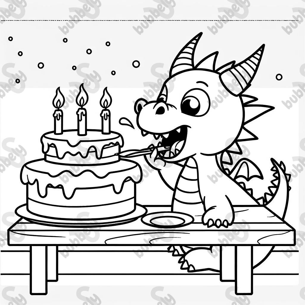 a dragon eating cake