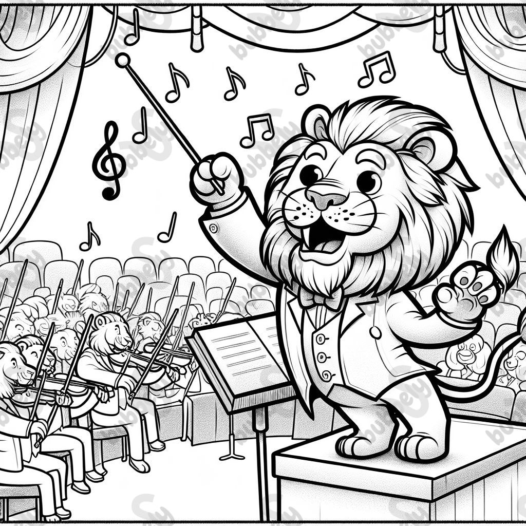 Einen Orchester dirigierenden Löwen