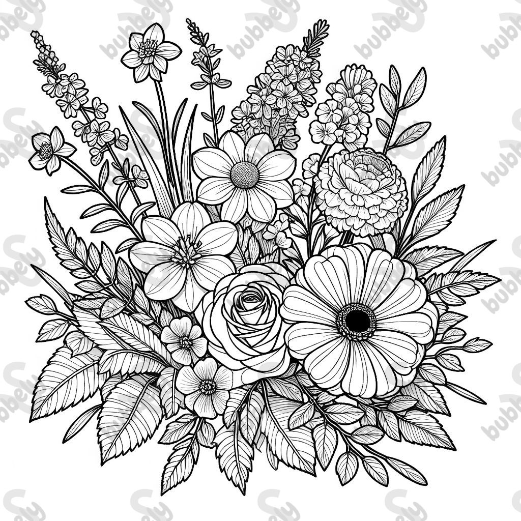 Un delphinium, une jonquille, une rose, une chrysanthème et une aster dans un bouquet