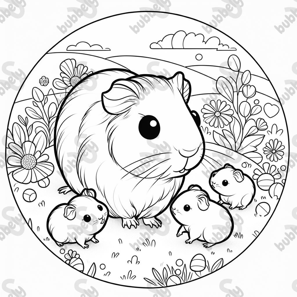 Ein Meerschweinchen mit seinen Kindern