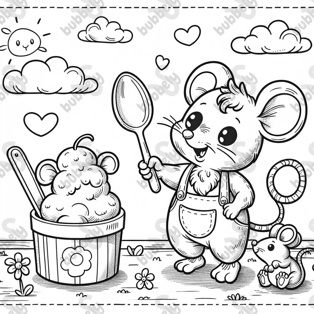 a mouse with a santons in his hand and a spoon and an ice cream box in the other hand
