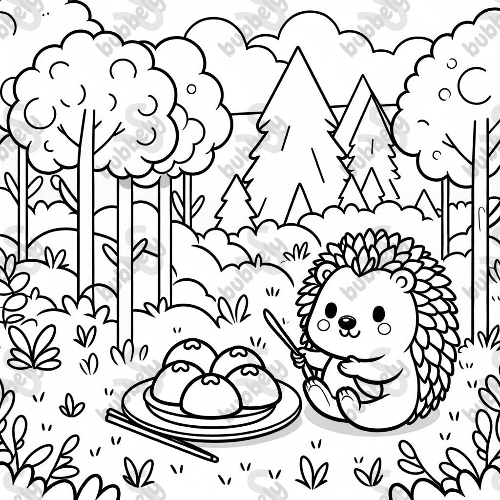 a hedgehog eating dumplings