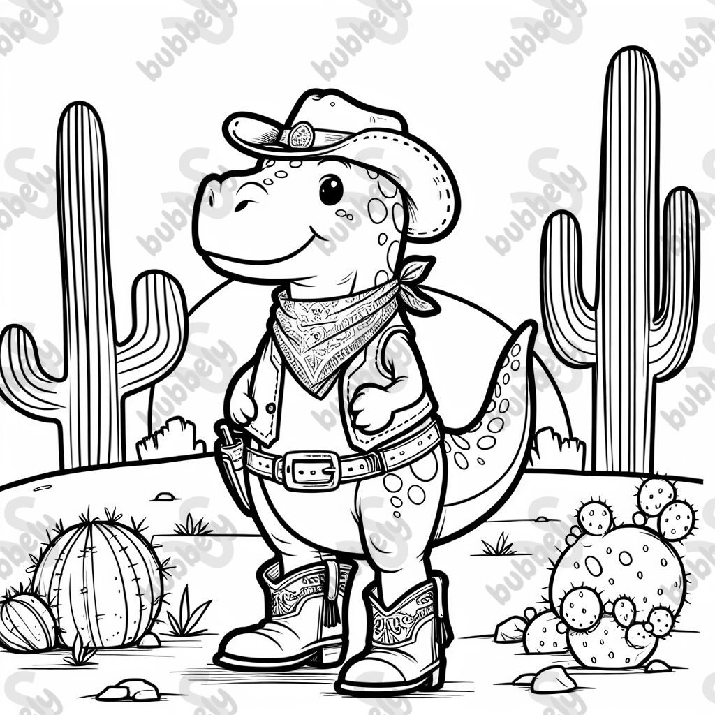 a dinosaur in a cowboy outfit