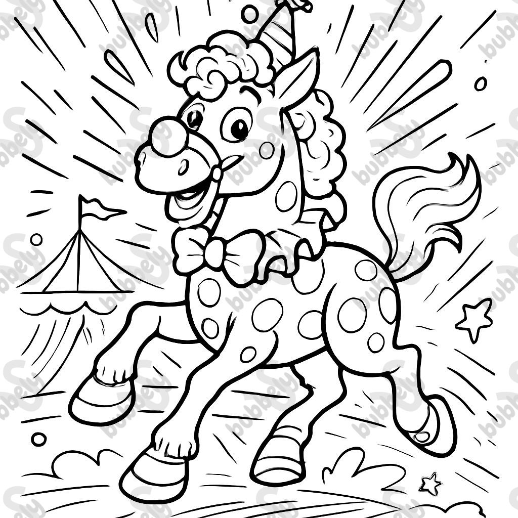 Un cheval déguisé en clown. Un cheval déguisé en clown.