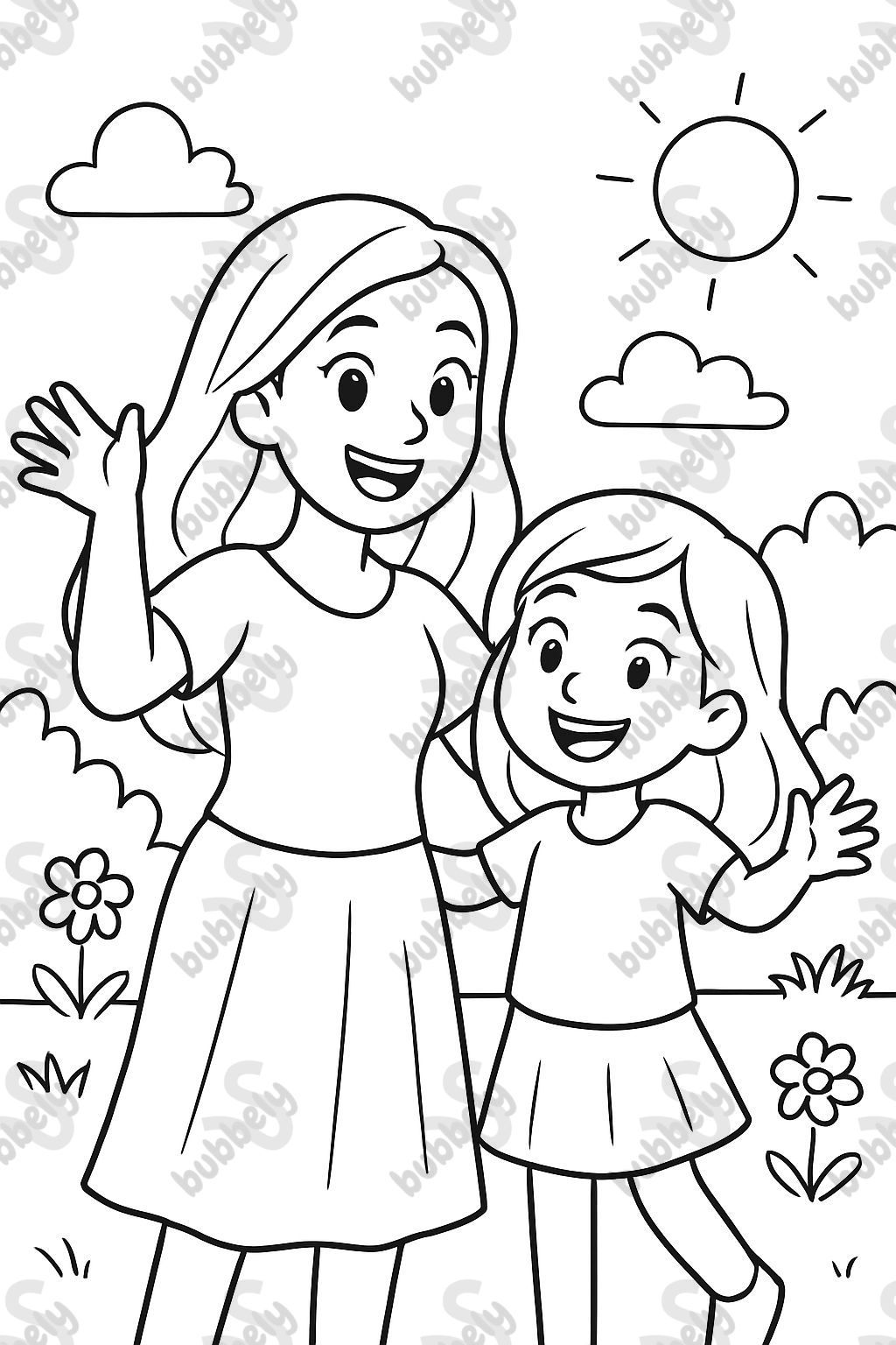 Mama with long hair and a 13-year-old girl with medium-length hair