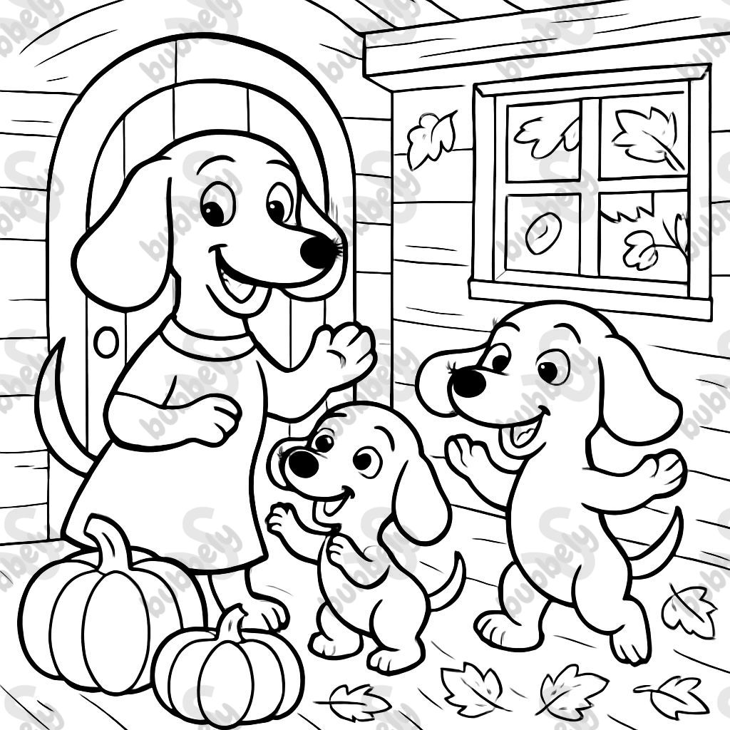 Maderhunde dans une petite maison confortable en automne avec des citrouilles et des feuilles Maderhunde dans une petite maison confortable en automne avec des citrouilles et des feuilles