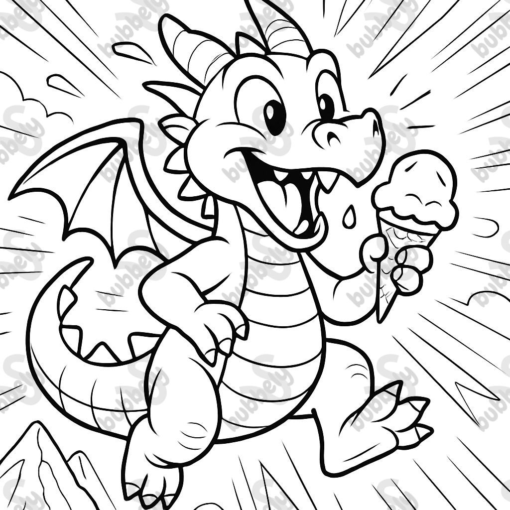 a dragon eating an ice cream