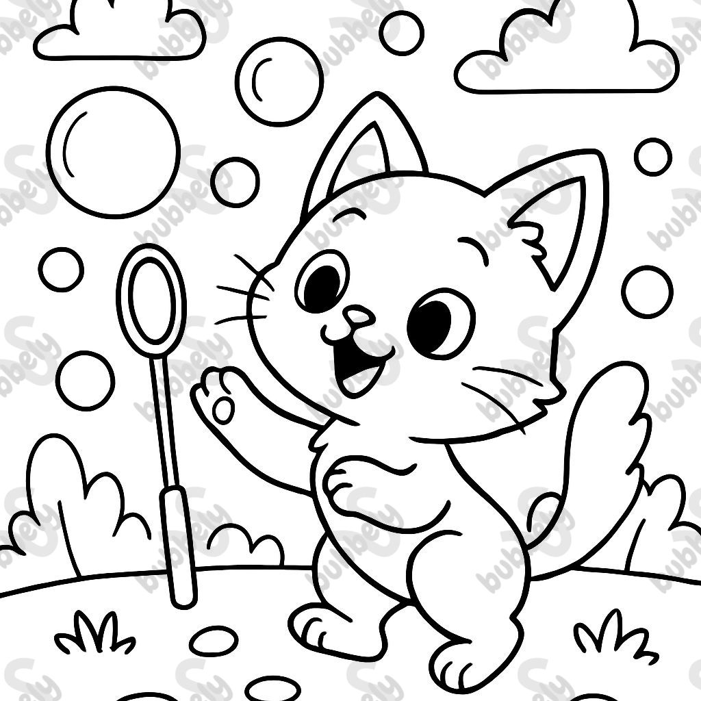 kitty playing with bubbles