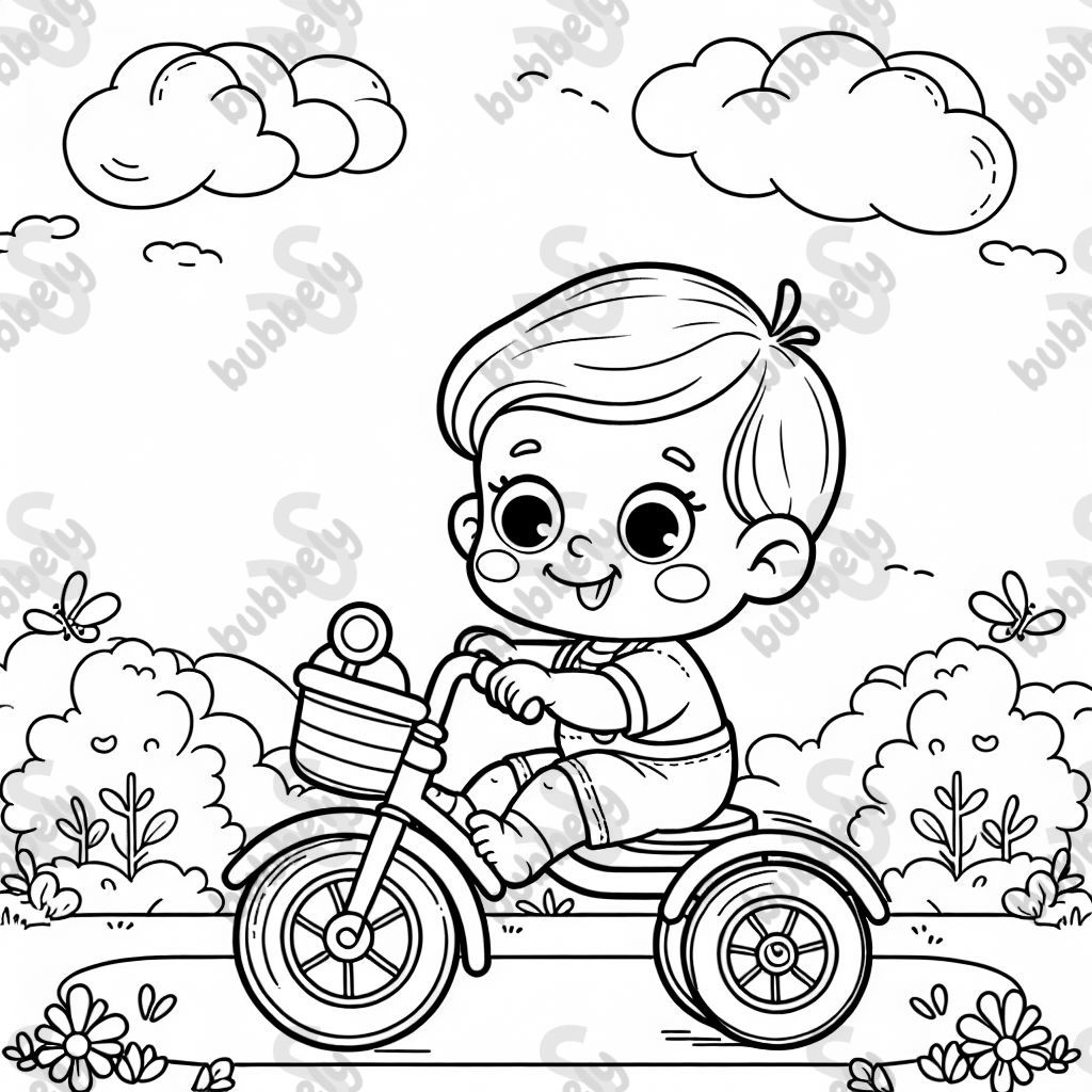 A baby in a tricycle