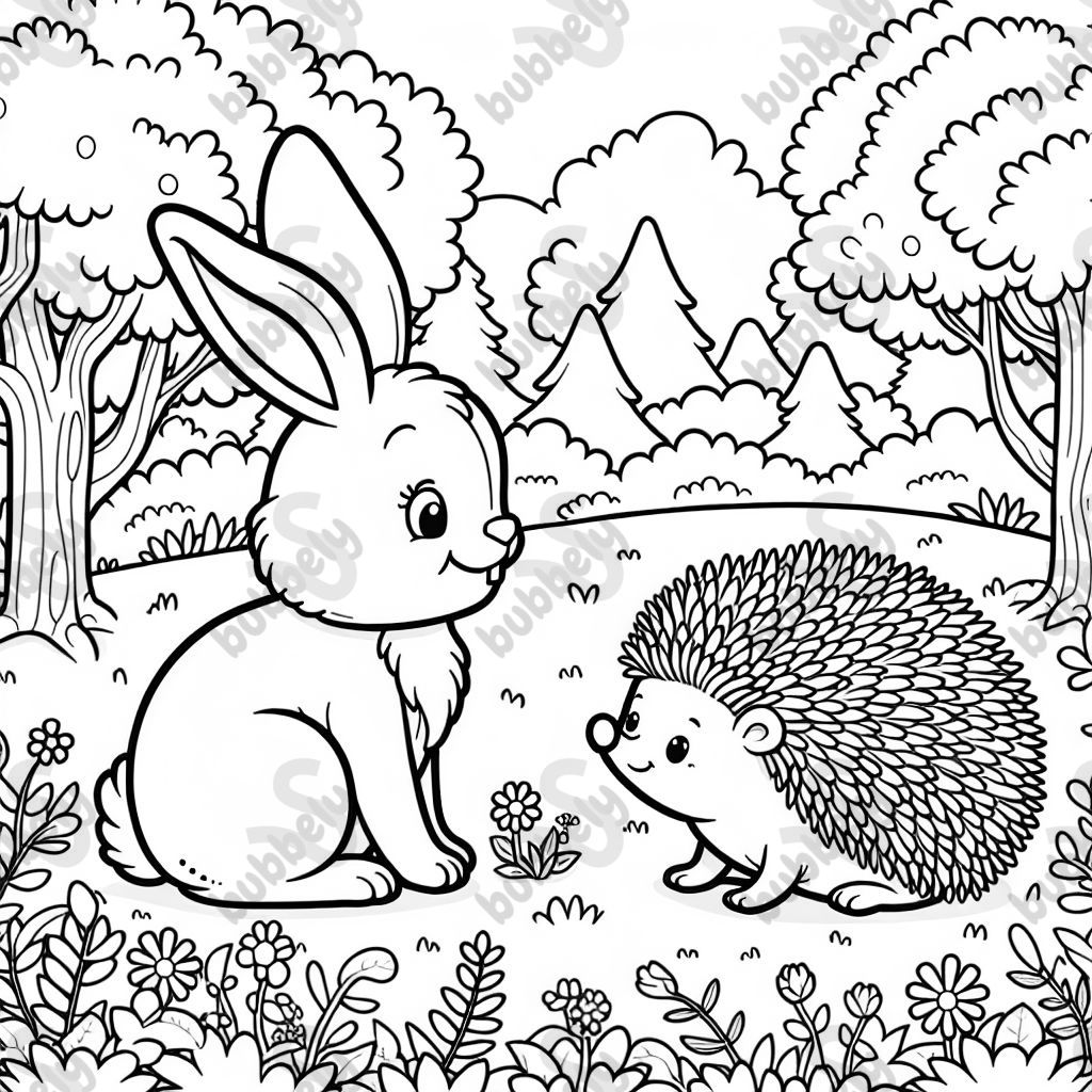 Einen Hasen und Igel auf einer Wiese im wald