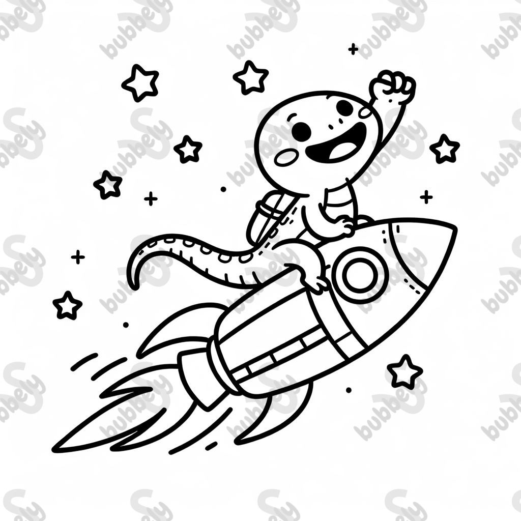 Lizard riding rocket ship