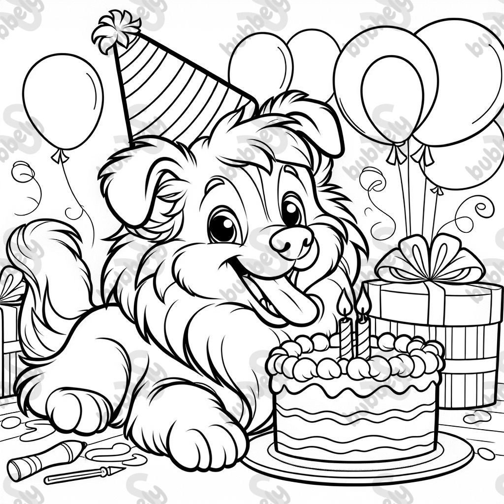 Collie eating a birthday cake